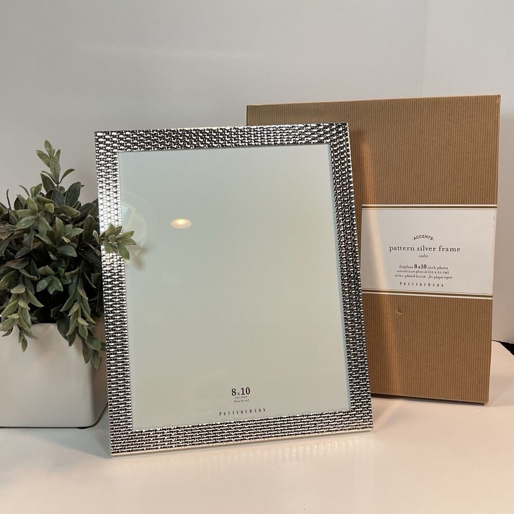 Pottery Barn Basketweave Frame 8 X 10” Silver Photo Picture Modern New In Box